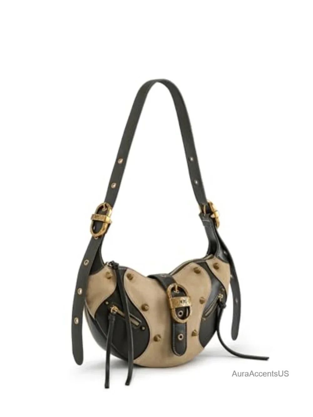 Faux Suede Satchel Crossbody Bag Detachable Strap Khaki Green